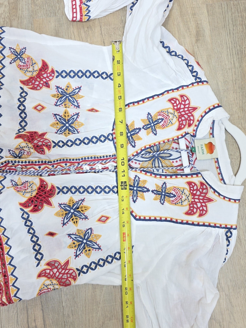 FARM RIO MARY TILES OFF-WHITE EMBROIDERED BLOUSE SIZE M MSRP $ 280 - Picture 11 of 12